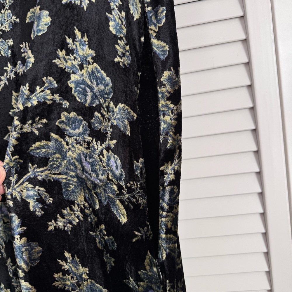 April Cornell Vintage Floral Velvet Short Sleeve Dress Black Cottagecore Medium - Picture 6 of 9